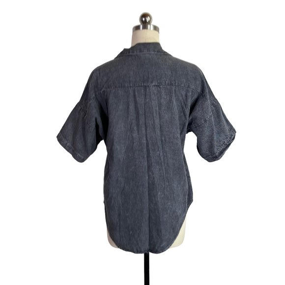vintage 80s 90s faded black chambray button shirt S grunge punk denim retro vtg - Picture 4 of 8